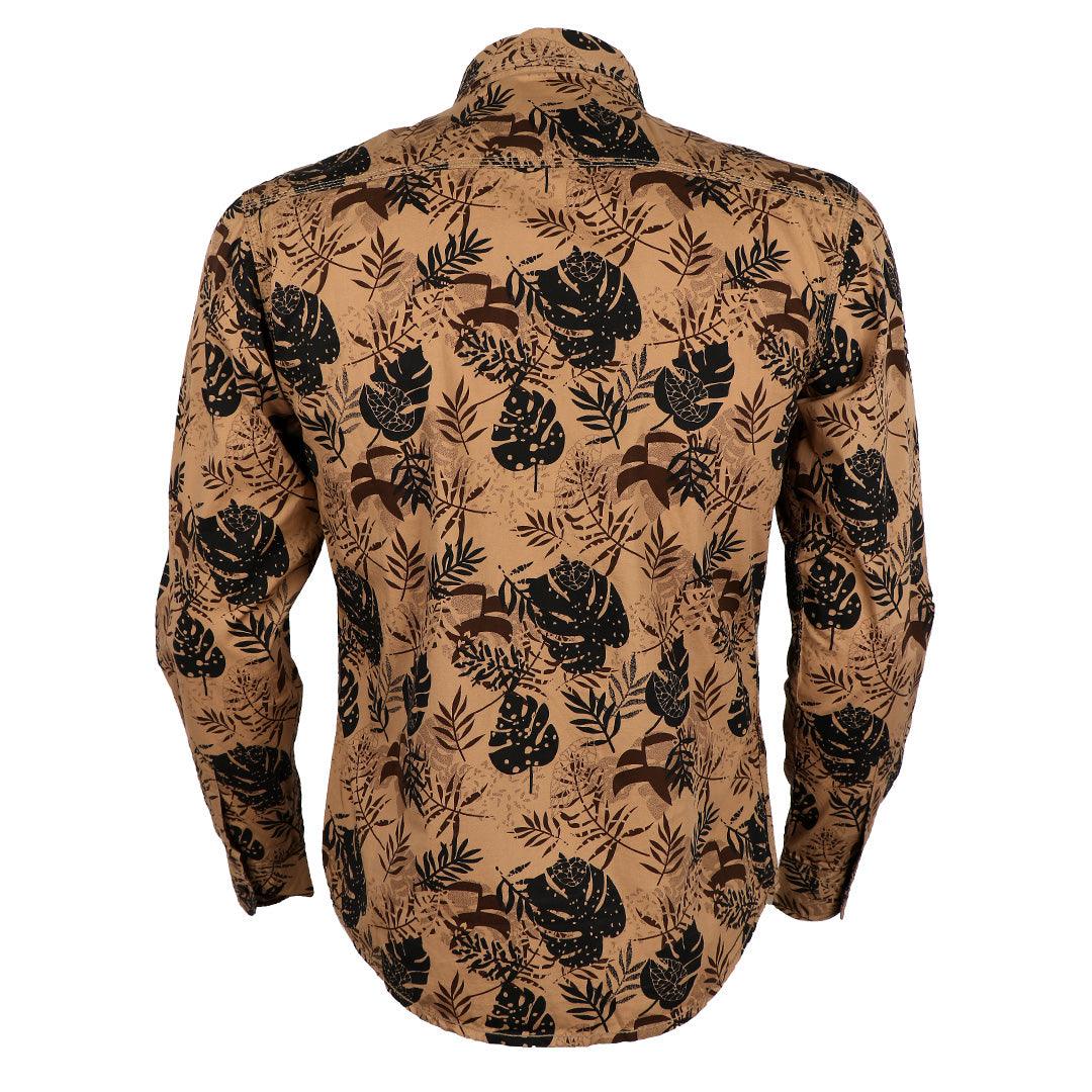 Bajiel Classic Vintage Brown Floral Print Long Sleeve Shirt - Obeezi.com