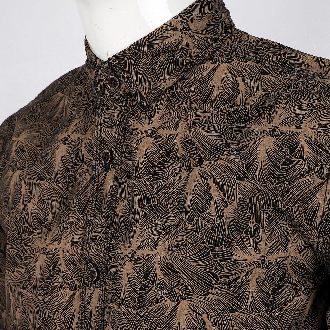 Bajieli Brown And Black Floral Prints Long Sleeve Shirt - Obeezi.com