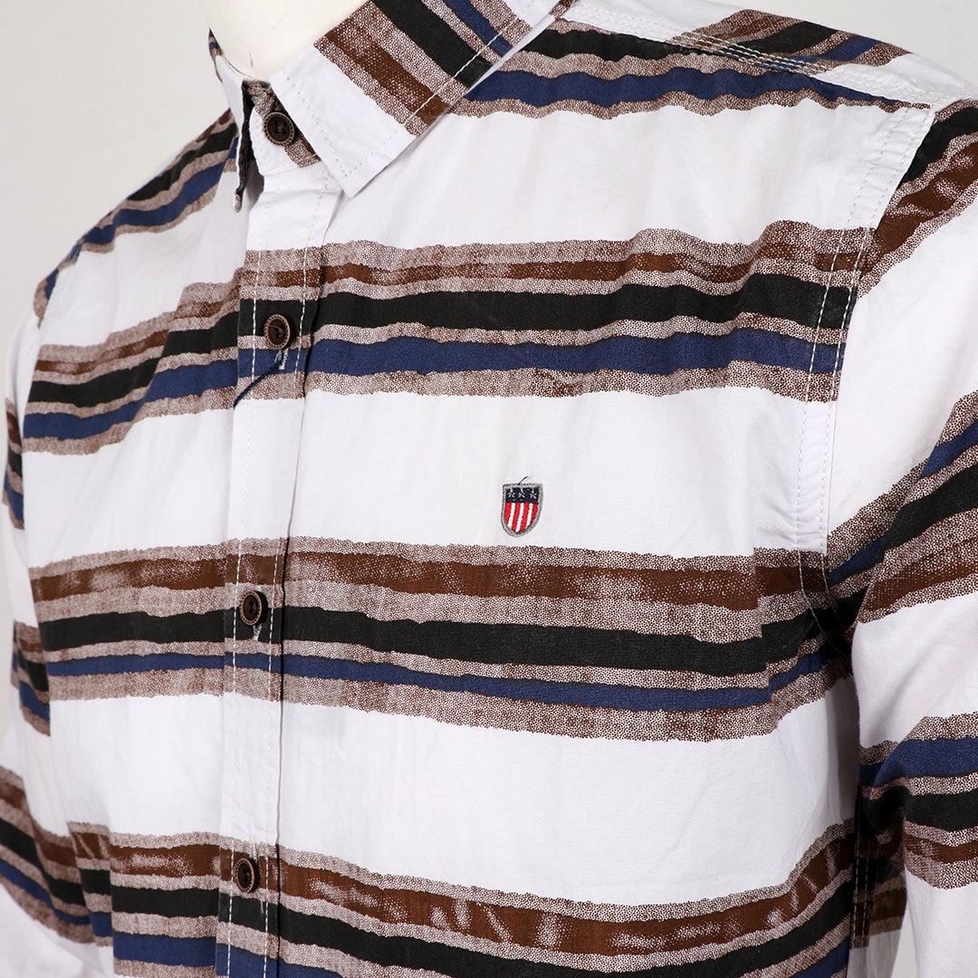 Bajieli Executive White With Brown, Blue, And Black Colored LongSleeve Shirt - Obeezi.com