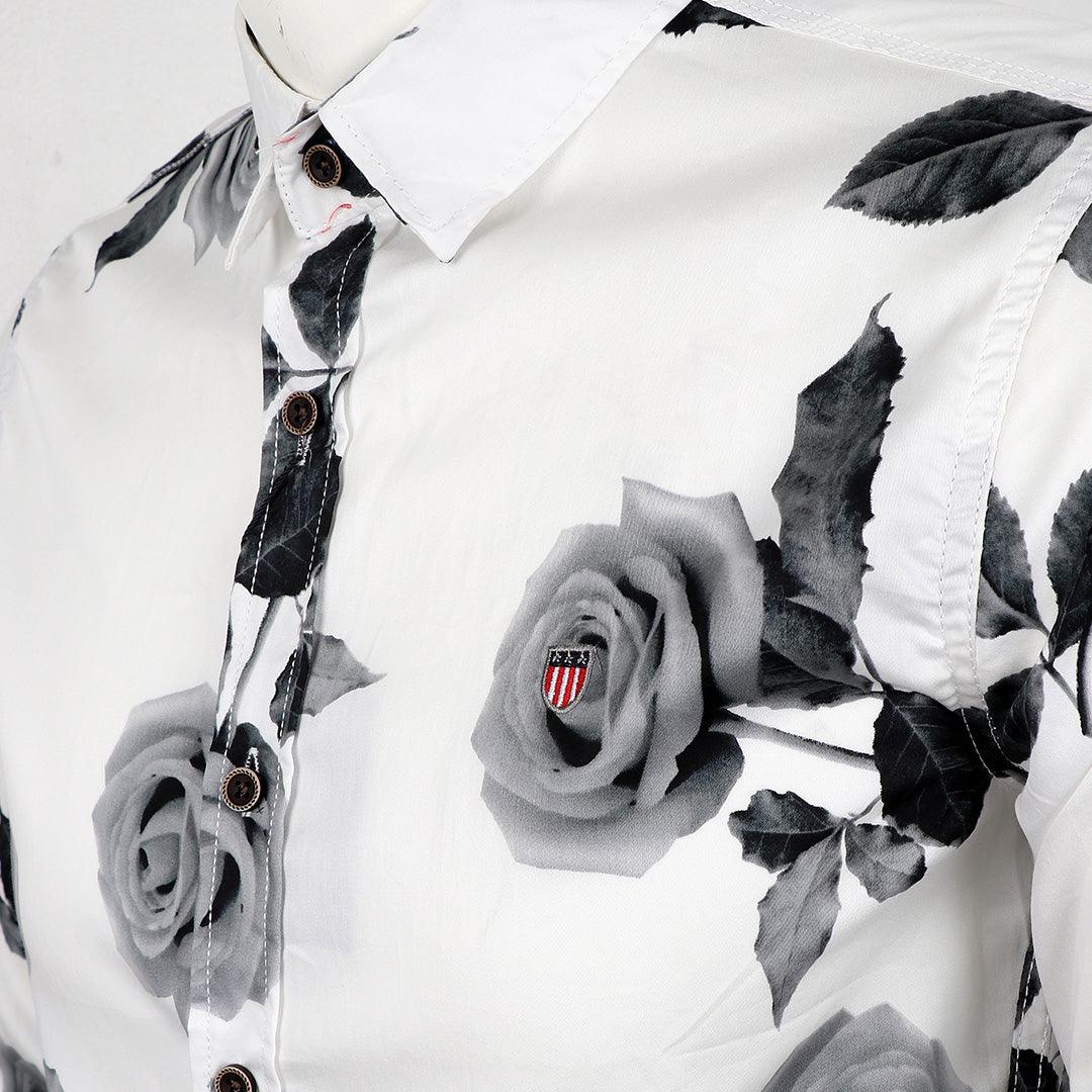 Bajieli Executive White With Classic Ash Flower Designed LongSleeve Shirt - Obeezi.com