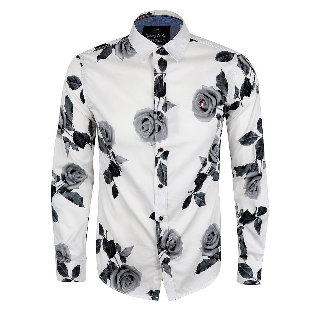 Bajieli Executive White With Classic Ash Flower Designed LongSleeve Shirt - Obeezi.com