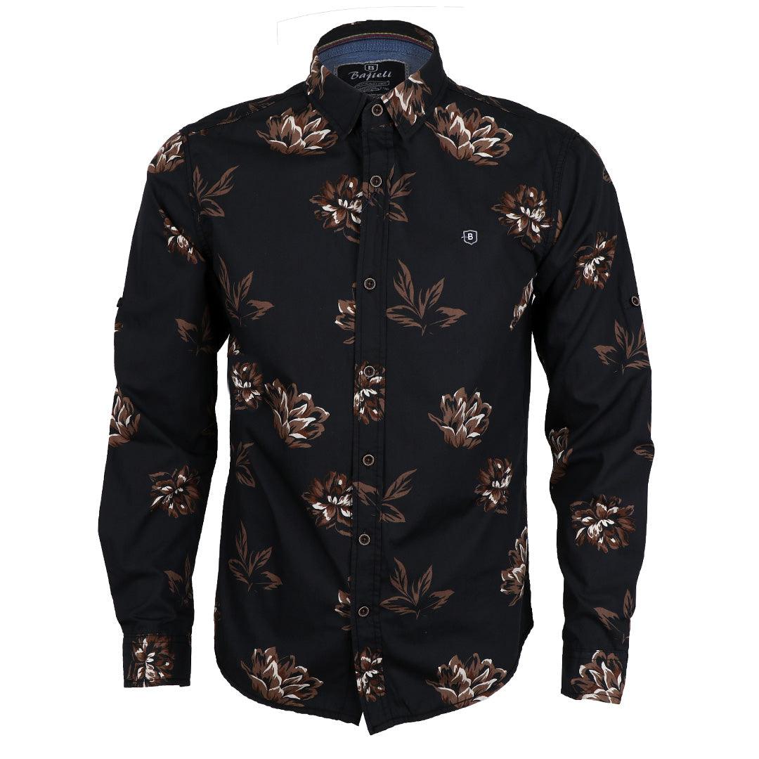 Bajieli Finest Quality Black and Brown Flowered Designed Shirt - Obeezi.com