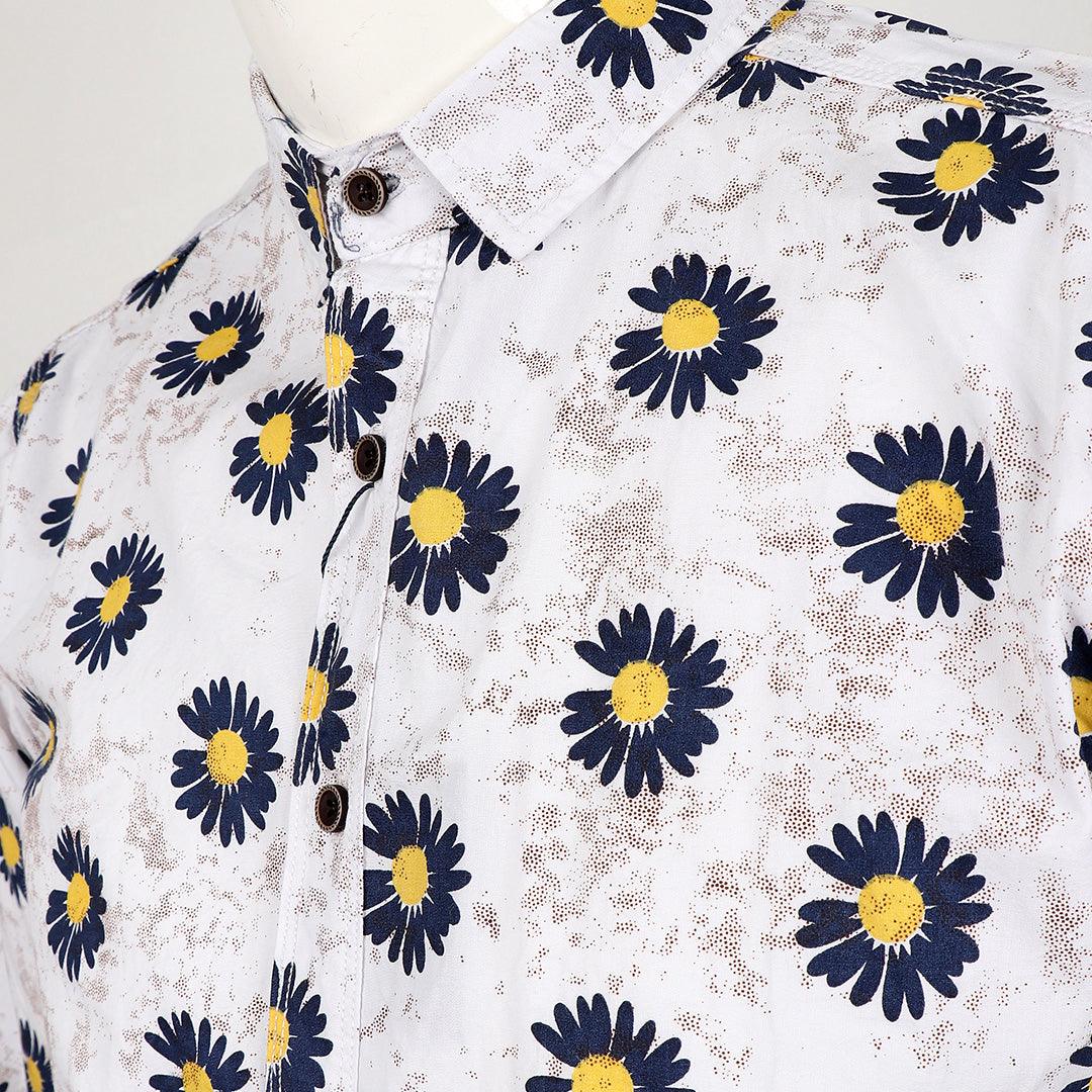 Bajieli Finest Quality Sunflower Designed Shirt-White - Obeezi.com