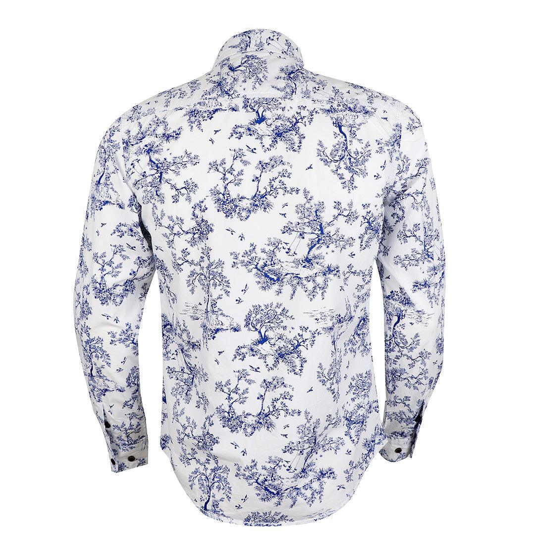 Bajieli Finest Quality White And Blue Floral Designed LongSleeve Shirt - Obeezi.com