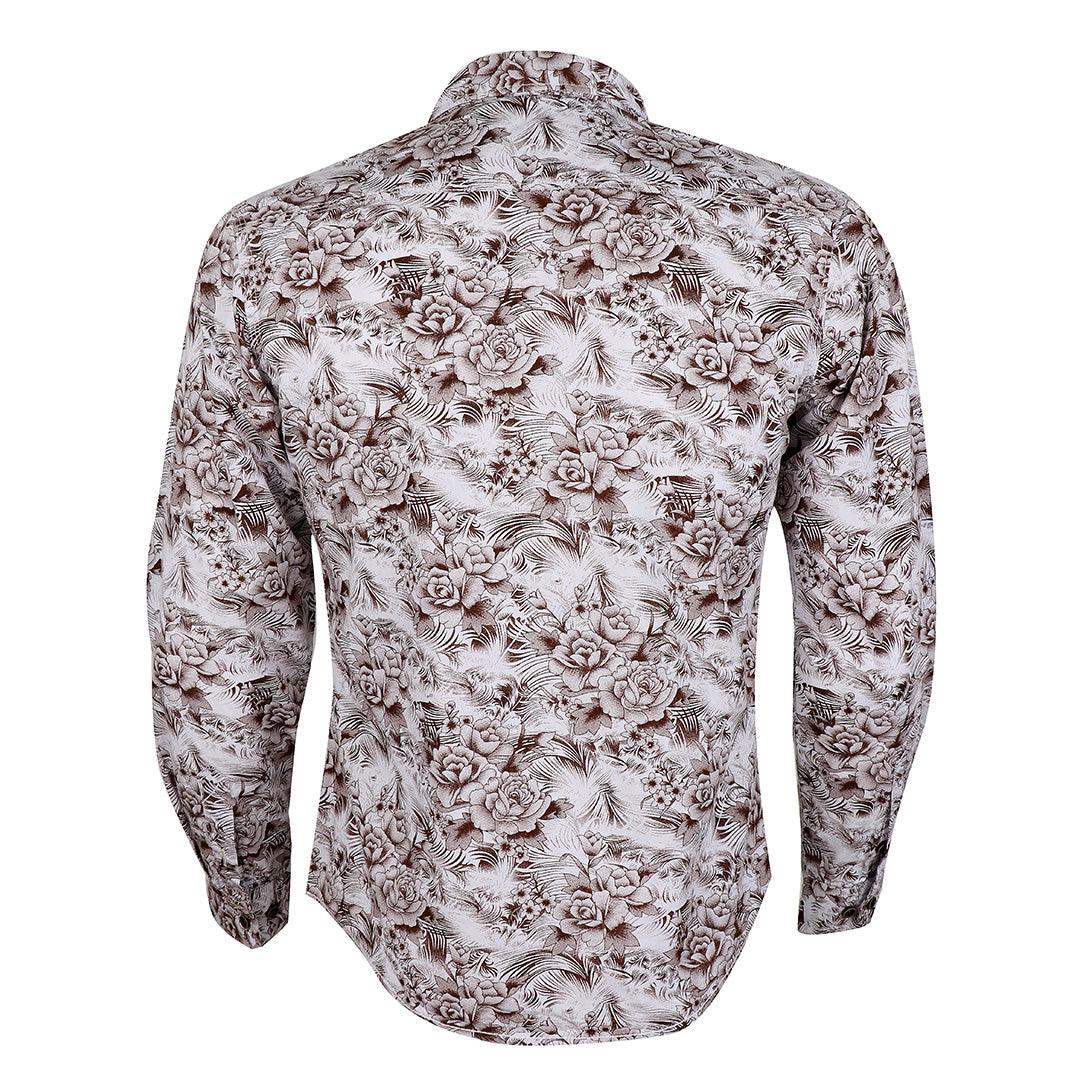 Bajieli New York City Quality Finest Floral Long Sleeve Shirt- Brown - Obeezi.com