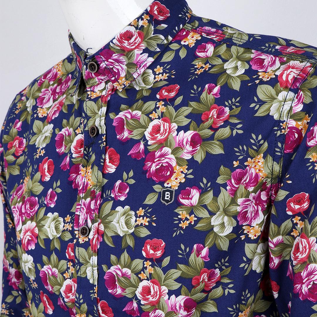 Bajieli New York City Quality Floral Designed Long Sleeve Shirt-Brown - Obeezi.com
