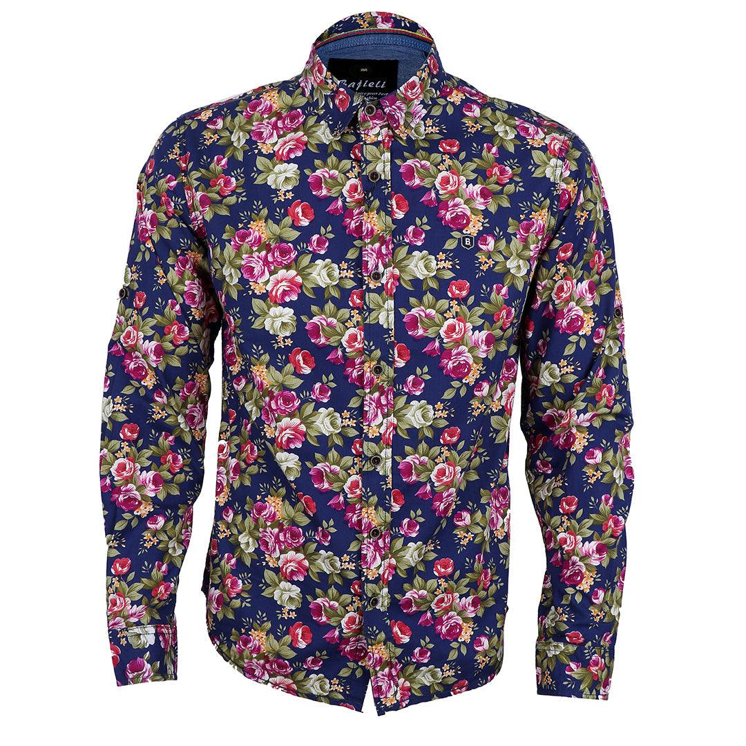 Bajieli New York City Quality Floral Designed Long Sleeve Shirt-Brown - Obeezi.com