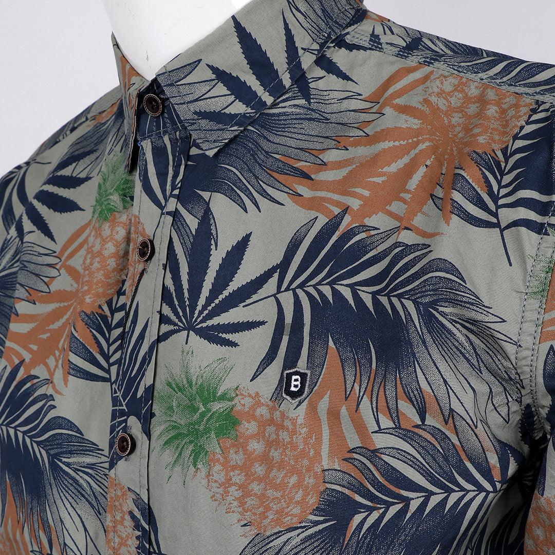 Bajieli Rich Closet Trendy Pineapple Designed Long Sleeve Shirts-Blue - Obeezi.com