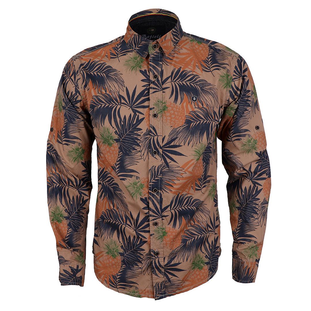 Bajieli Rich Closet Trendy Pineapple Designed Long Sleeve Shirts-Brown - Obeezi.com
