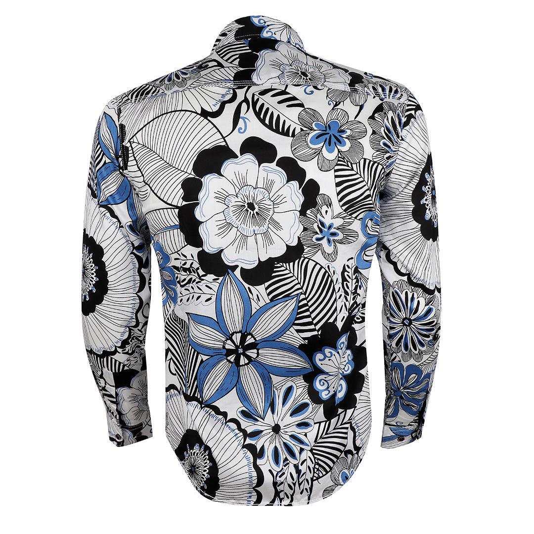 Bajieli White And Blue Floral Prints Long Sleeve Shirt - Obeezi.com