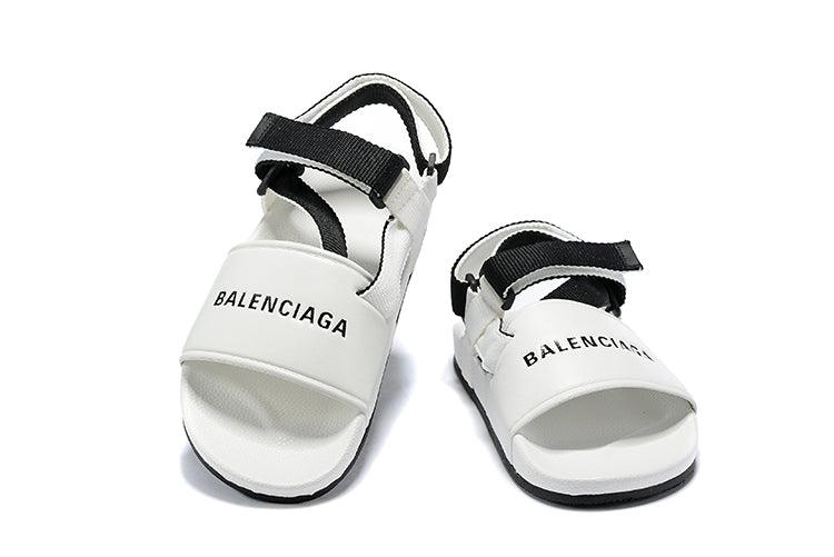 Balenciaga Men's Logo-Stamped Leather Sandals White - Obeezi.com