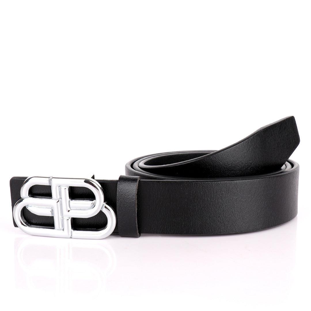 Balenciaga Silver Logo Designed Quality Leather Black Belt - Obeezi.com