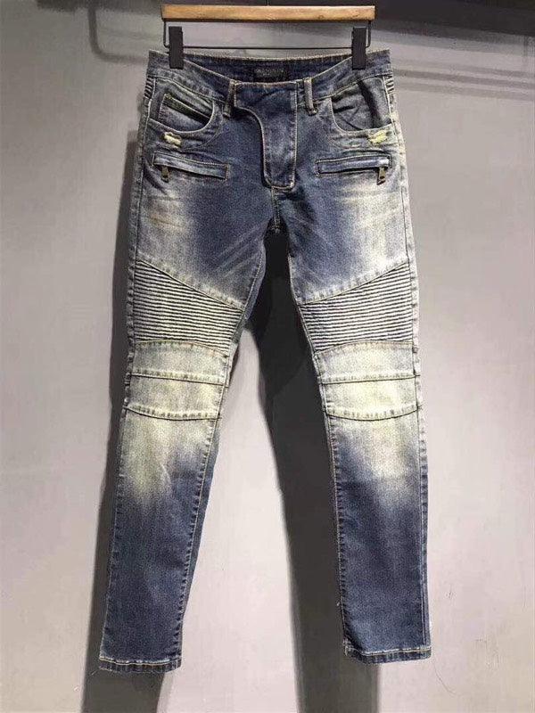Balmain Biker distressed Fitted Jeans - Blue - Obeezi.com
