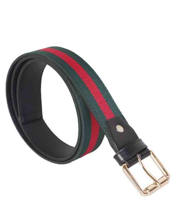 Belt with Rectangular Buckle Green and Red Stripe - Obeezi.com