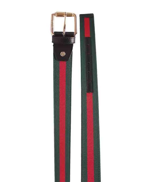 Belt with Rectangular Buckle Green and Red Stripe - Obeezi.com