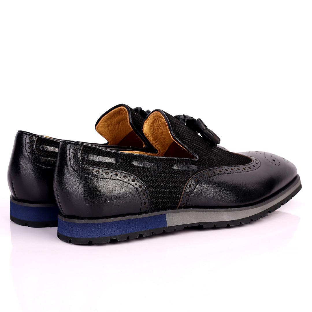 Berlut Brogue And Tassel Designed Black Leather Shoe - Obeezi.com