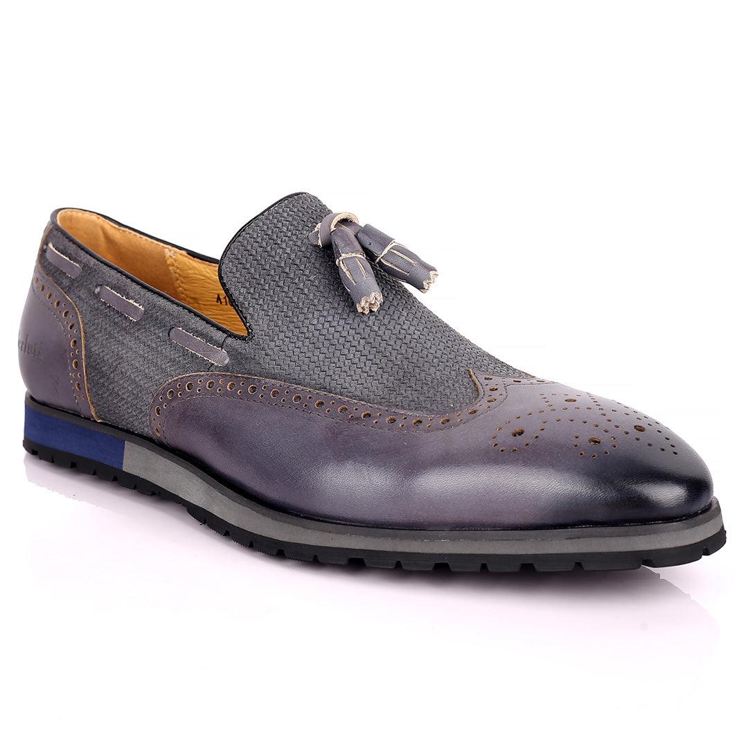 Berlut Brogue And Tassel Designed Grey Leather Shoe - Obeezi.com