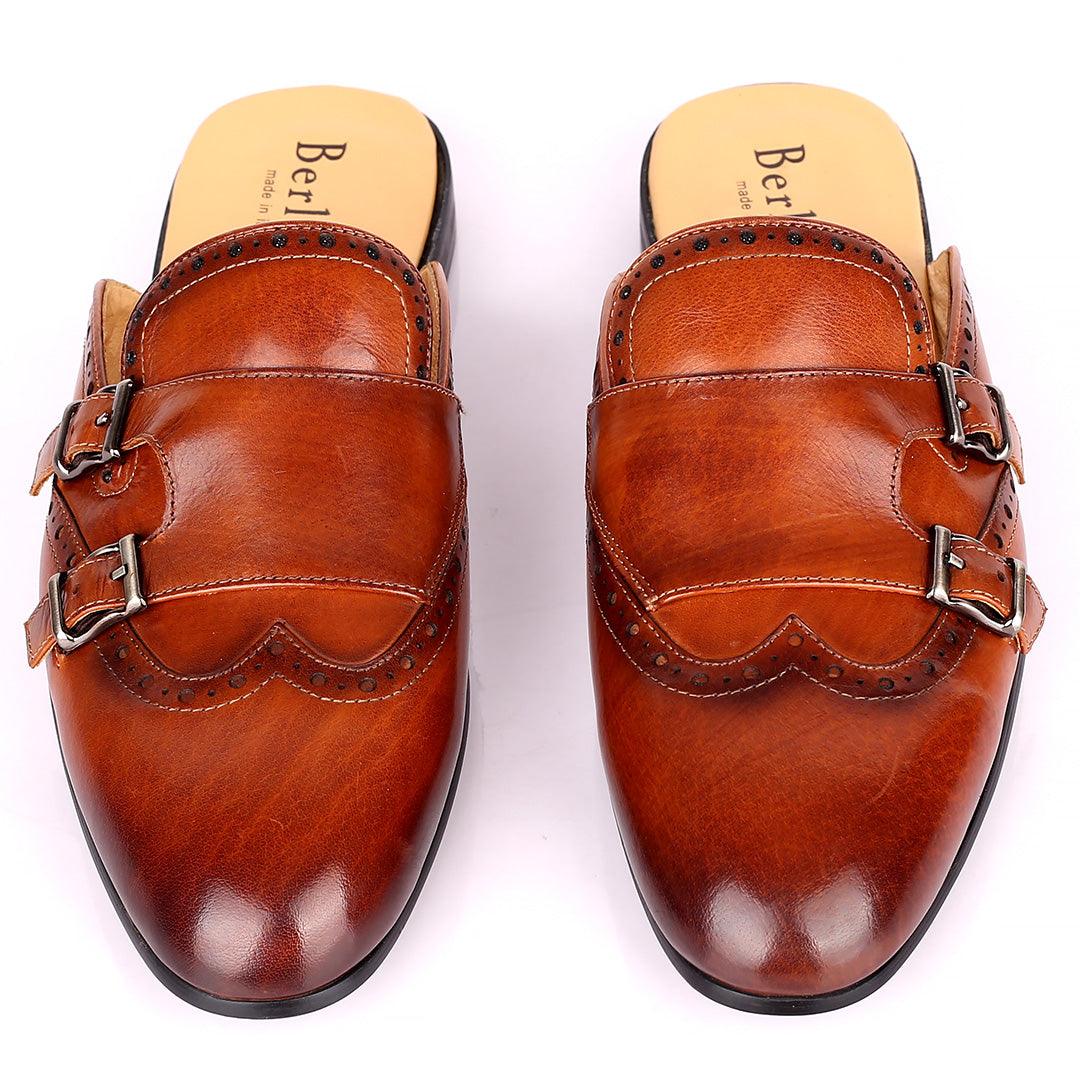 Berlut Elegant Monk Designed Half Leather Shoe - Coffee - Obeezi.com