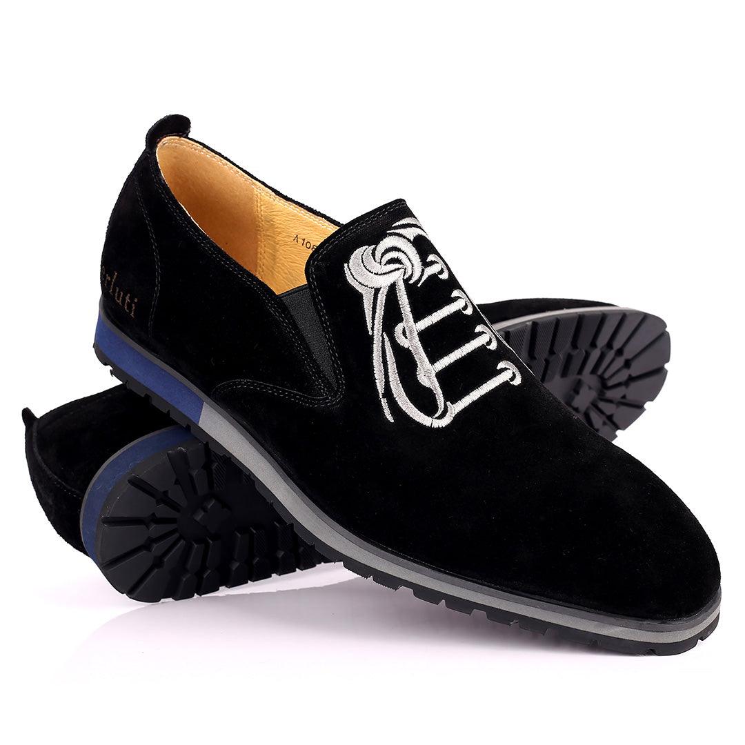 Berlut Lace Designed Black Suede Formal Shoe - Obeezi.com