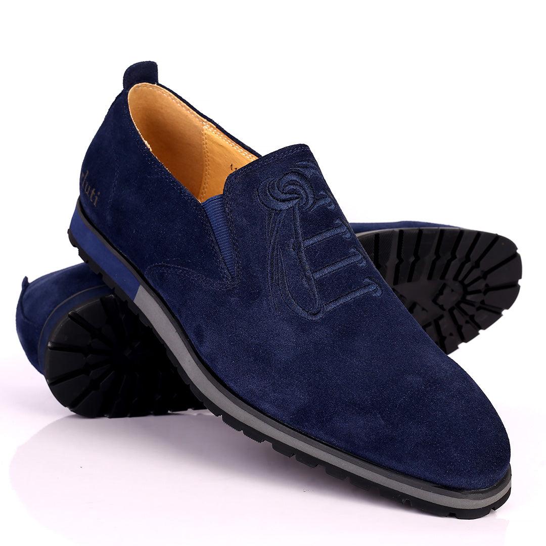 Berlut Lace Designed Blue Suede Formal Shoe - Obeezi.com