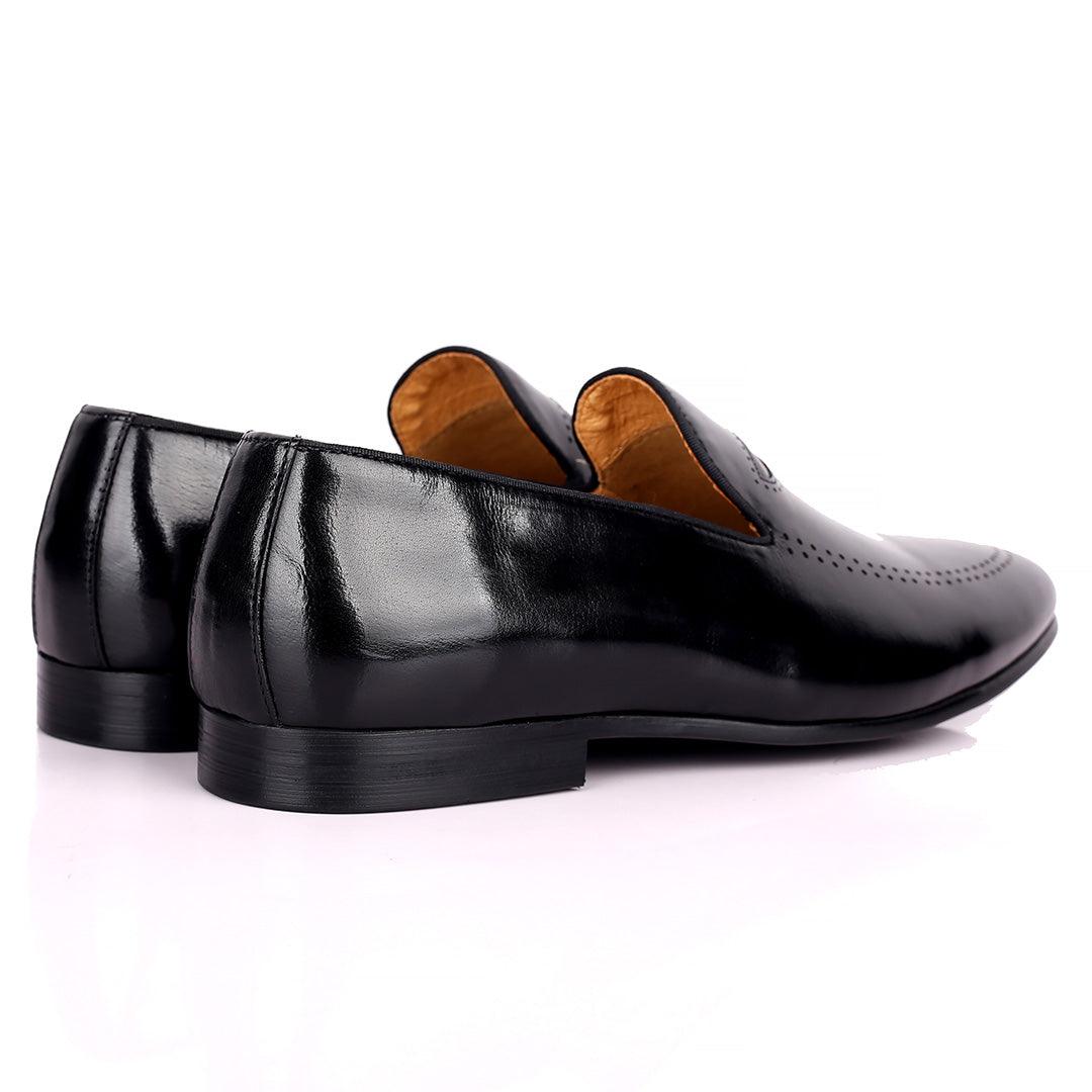 Berlut Side Perforated Formal Men's Shoe- Black - Obeezi.com