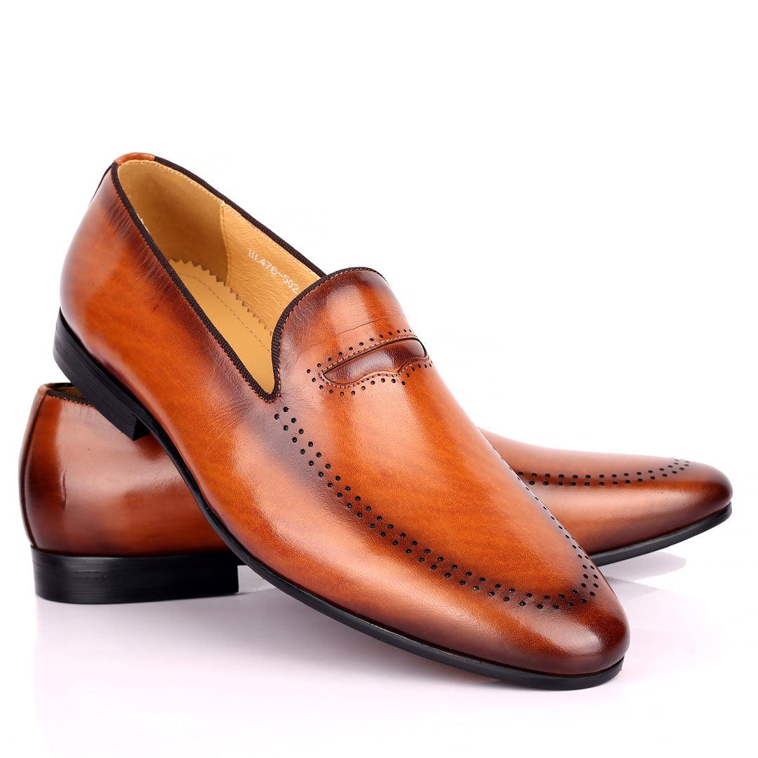 Berlut Side Perforated Formal Men's Shoe- Brown - Obeezi.com