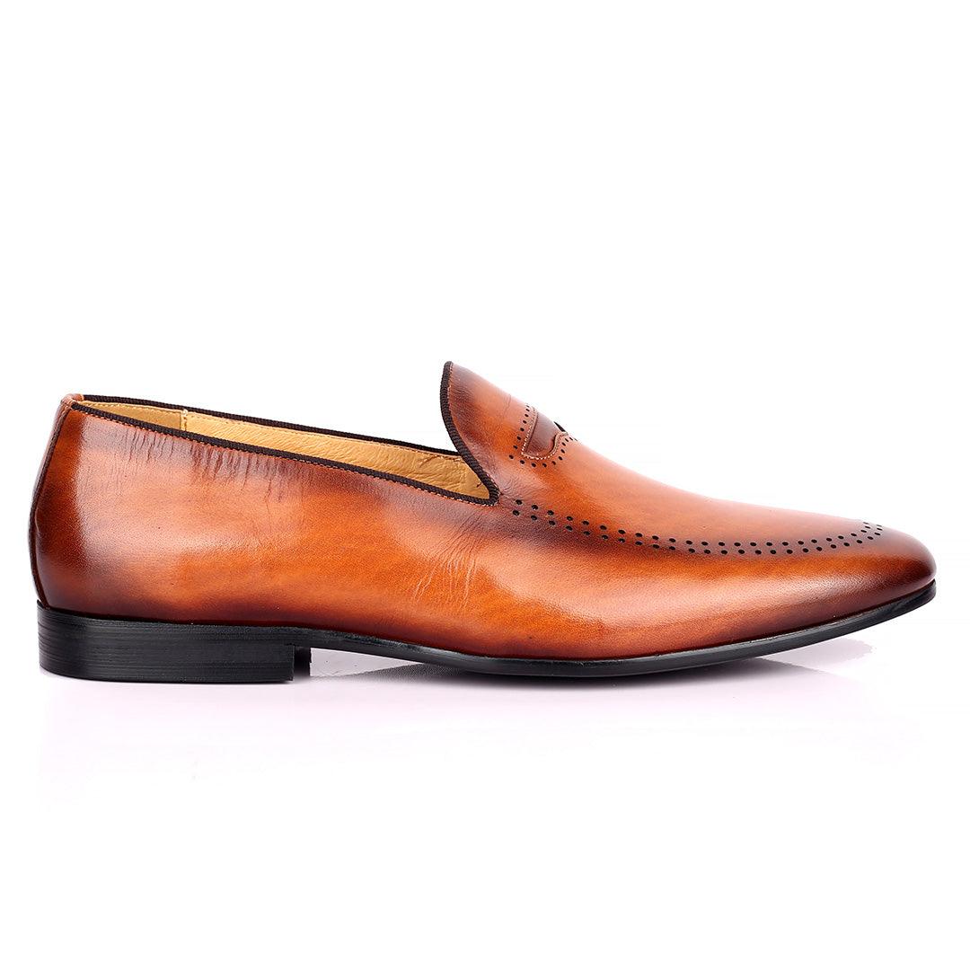 Berlut Side Perforated Formal Men's Shoe- Brown - Obeezi.com