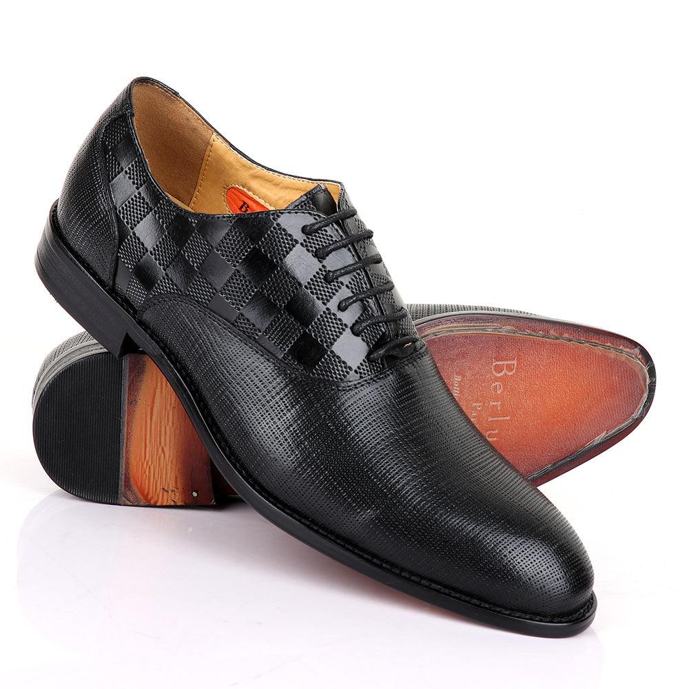Berluti Half CheckBoard Oxford Black Leather Shoe - Obeezi.com