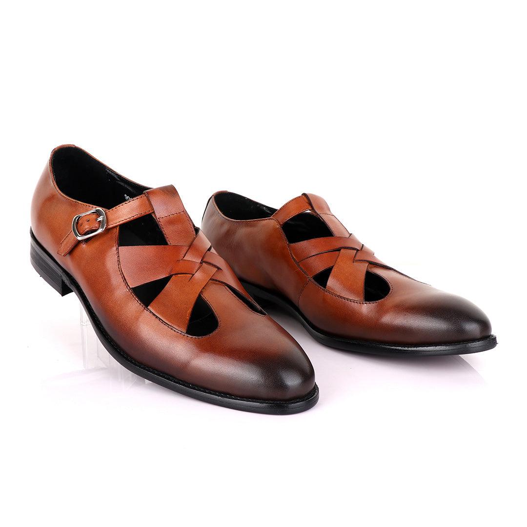 Berluti Leather Buckle shoes-Brown - Obeezi.com