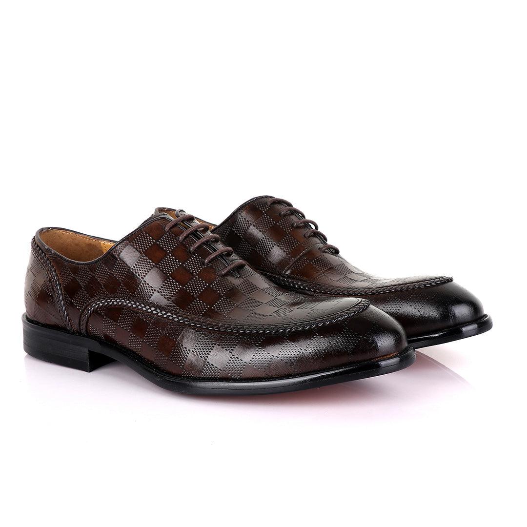 Berluti With Full Checkered Design Leather Derby shoes-Coffee - Obeezi.com