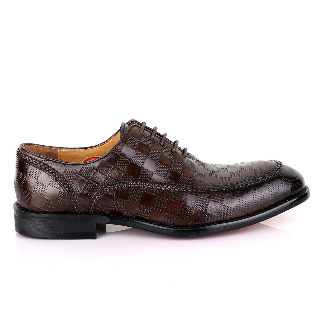 Berluti With Full Checkered Design Leather Derby shoes-Coffee - Obeezi.com