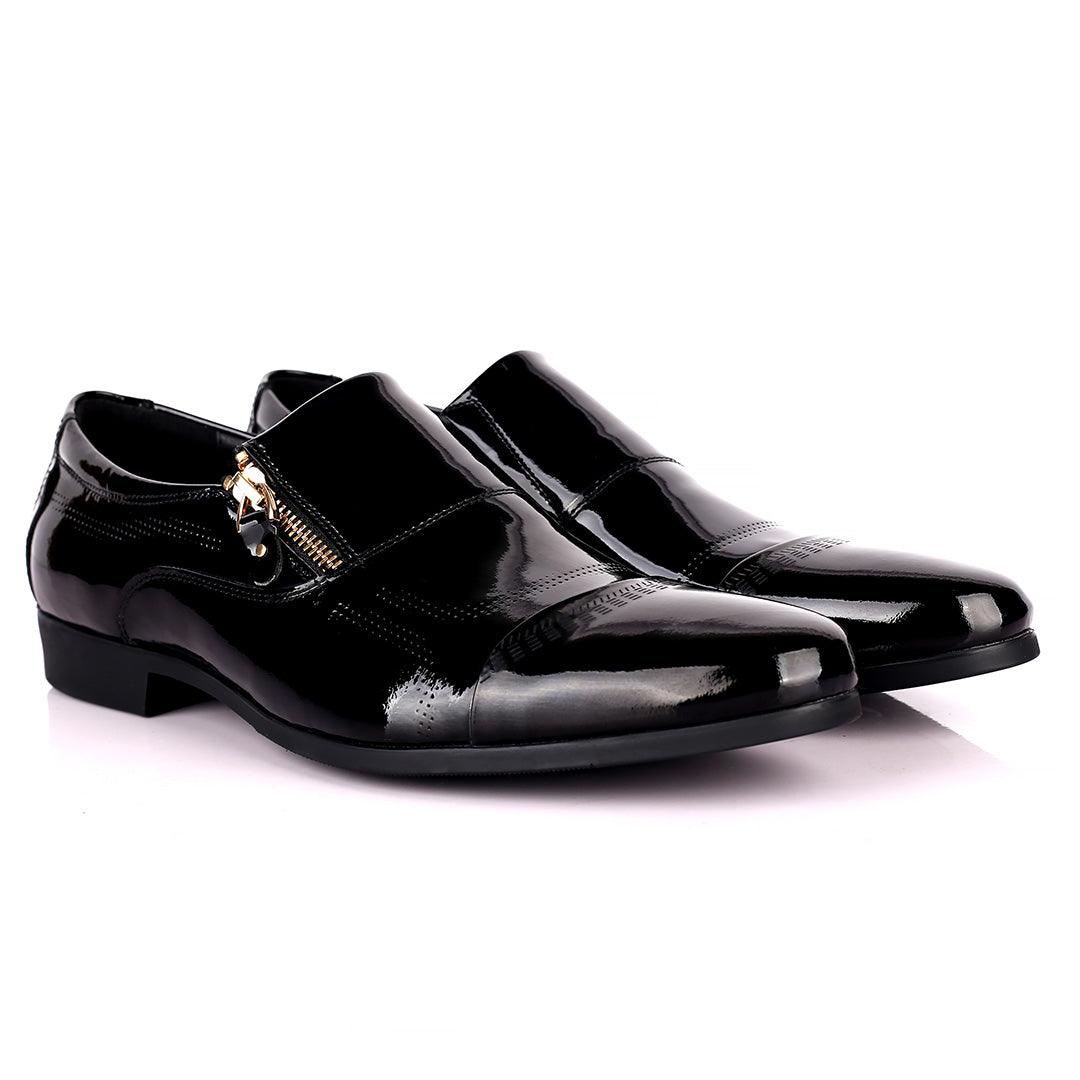 Billion Exquisite Italian Glossy Side Zip Designed Shoe - Black - Obeezi.com