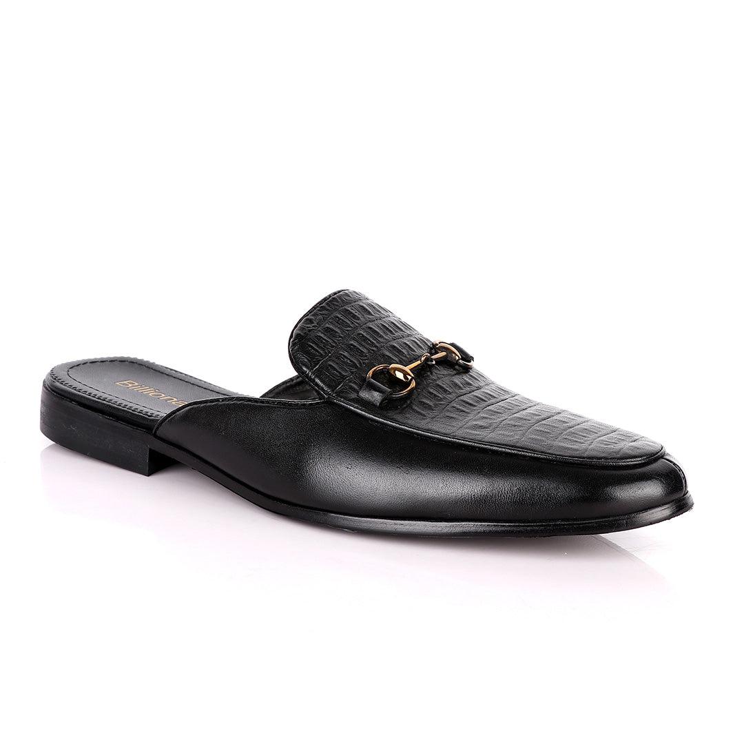 Billionaire Chain Head Half Croc Black Mole Leather Shoe - Obeezi.com