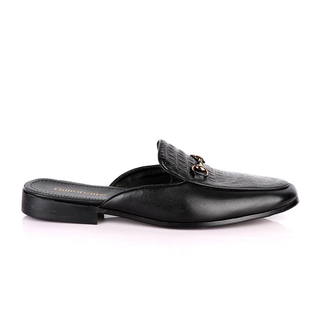 Billionaire Chain Head Half Croc Black Mole Leather Shoe - Obeezi.com