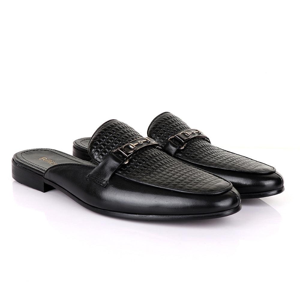 Billionaire Classic Chain Black Mole Leather Half Shoe - Obeezi.com