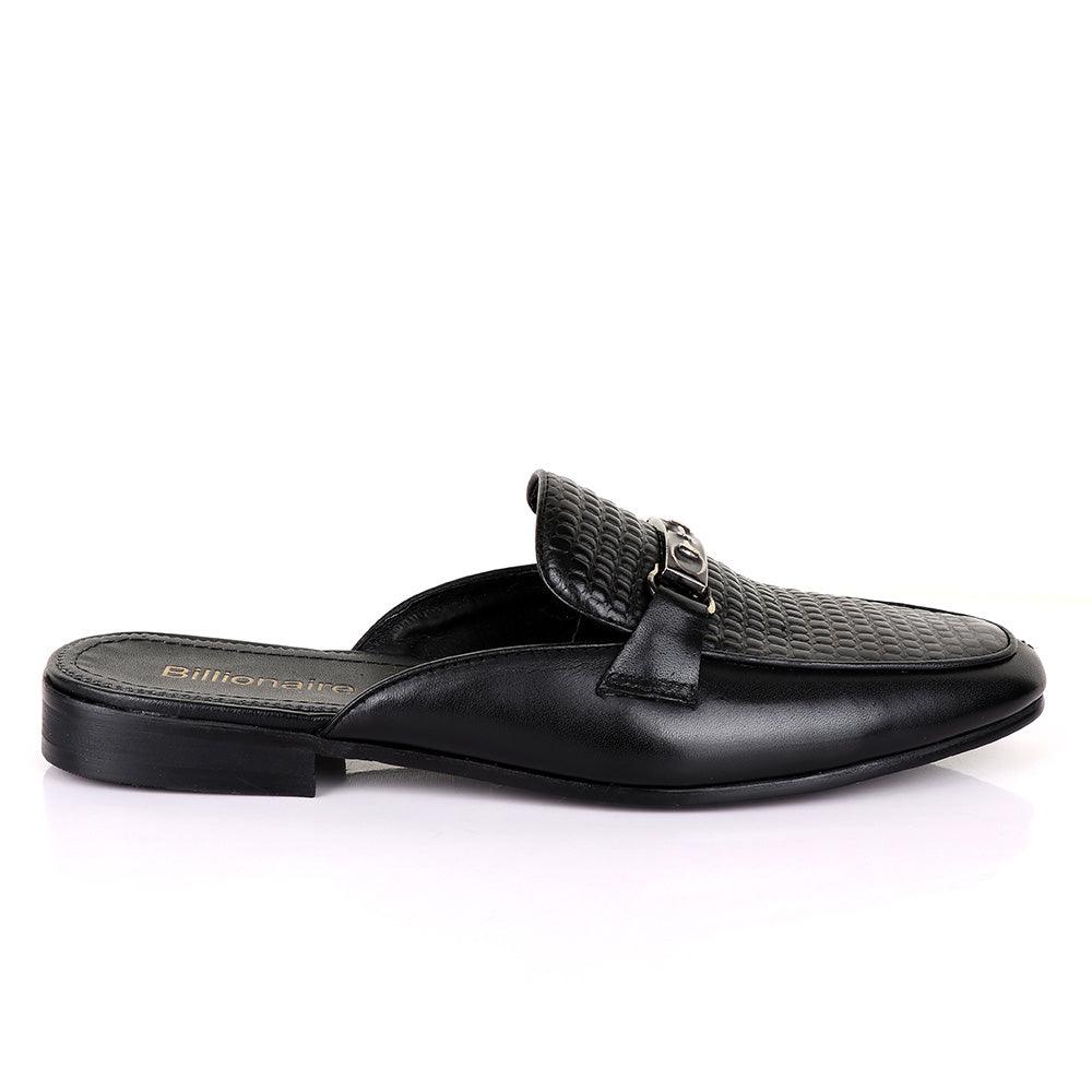 Billionaire Classic Chain Black Mole Leather Half Shoe - Obeezi.com
