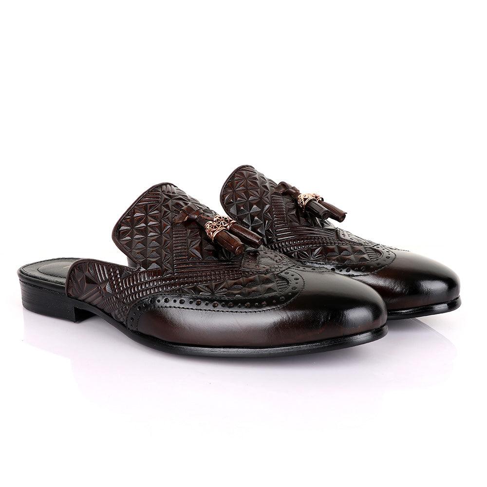 Billionaire Couture Crafted Mole Tassel Coffee Leather Half Shoe - Obeezi.com