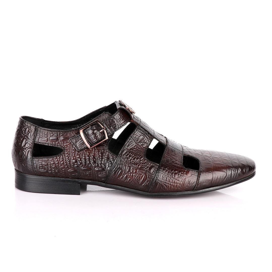 Billionaire Couture Croc Design Coffee Leather Shoe - Obeezi.com