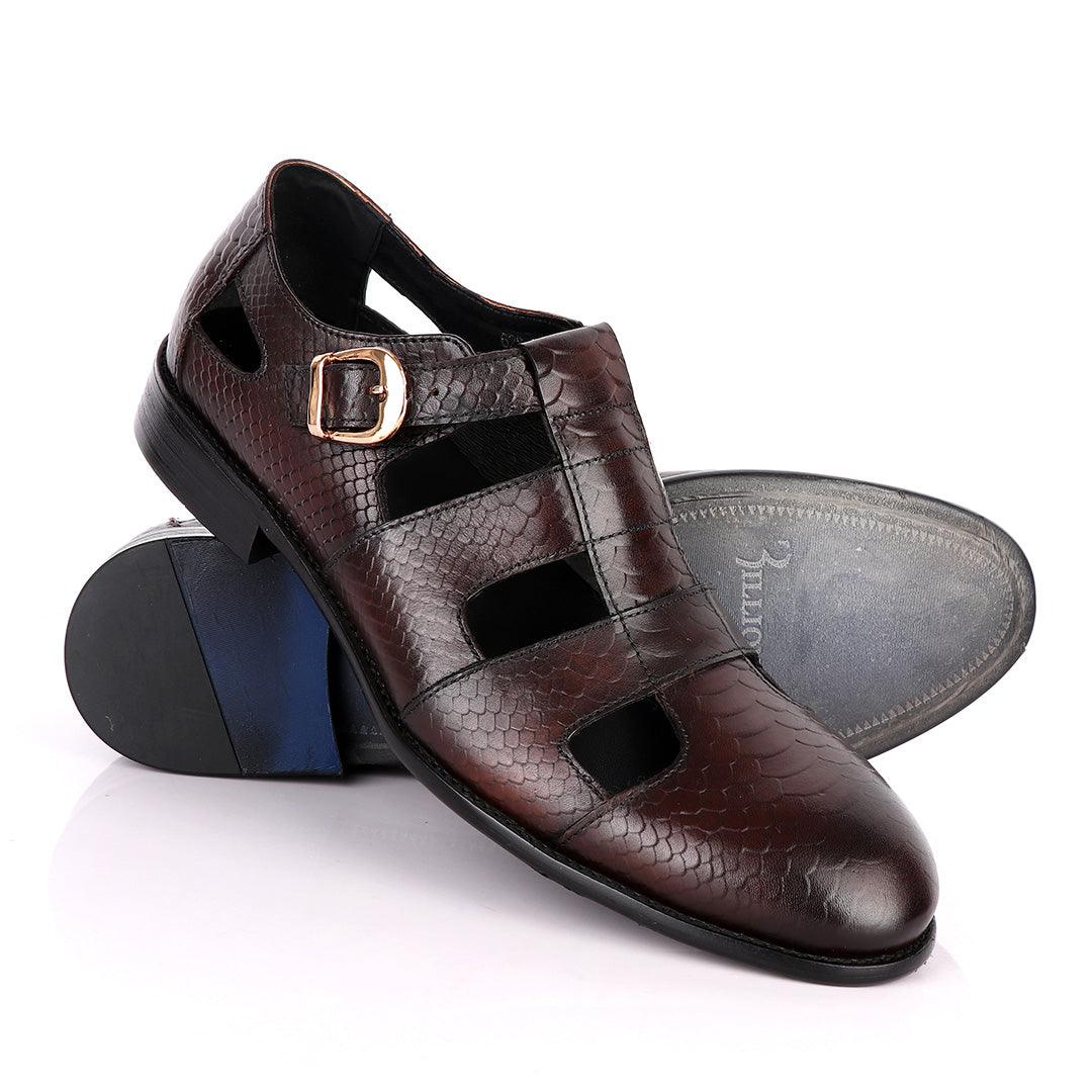 Billionaire Couture Open Design Coffee Leather Shoe - Obeezi.com