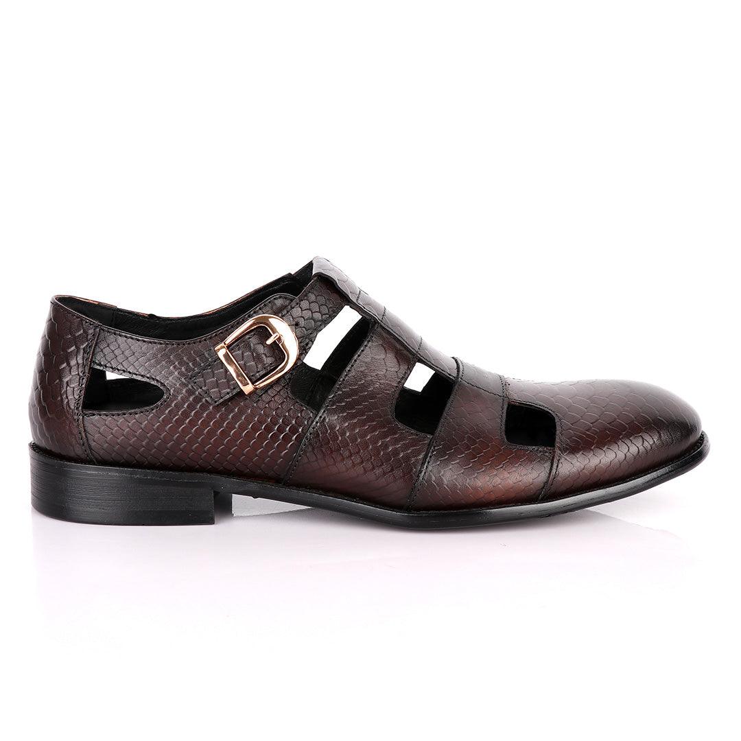 Billionaire Couture Open Design Coffee Leather Shoe - Obeezi.com