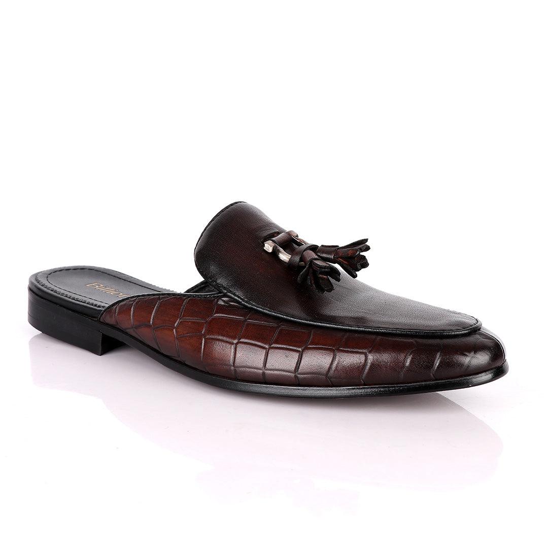 Billionaire Couture Tassel Croc Coffee Mole Leather Shoe - Obeezi.com