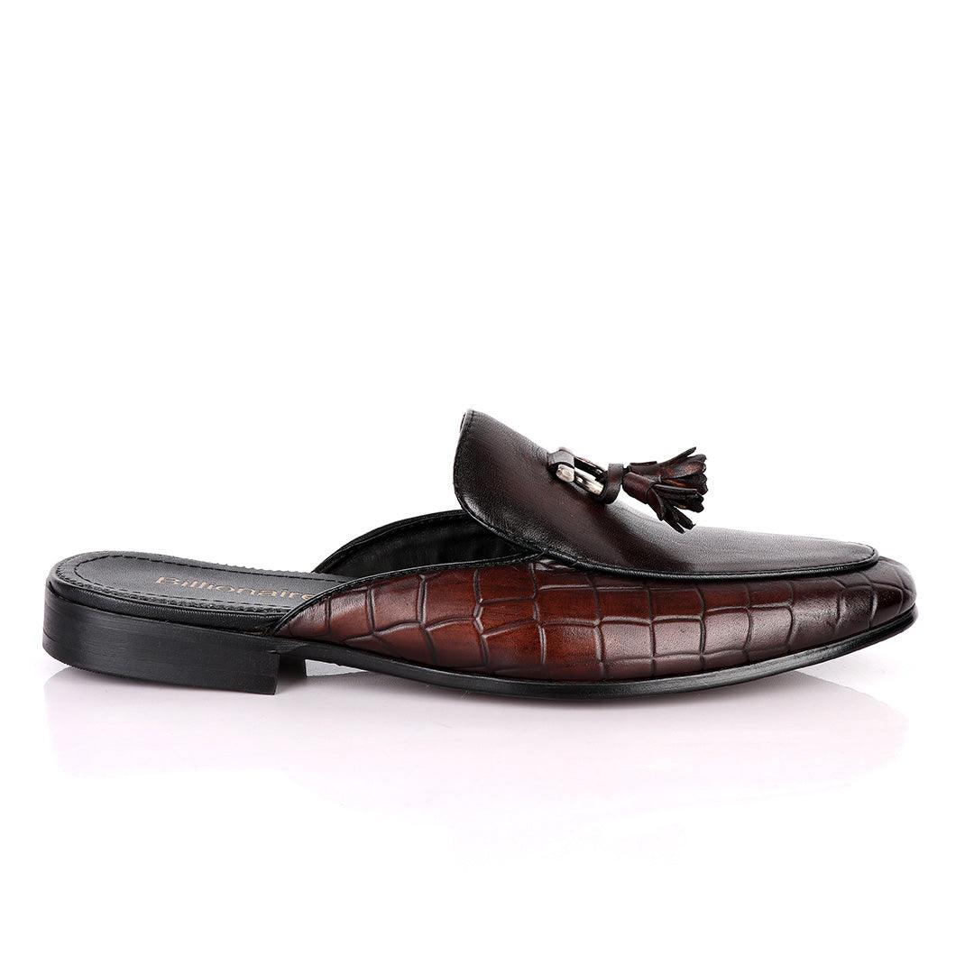 Billionaire Couture Tassel Croc Coffee Mole Leather Shoe - Obeezi.com