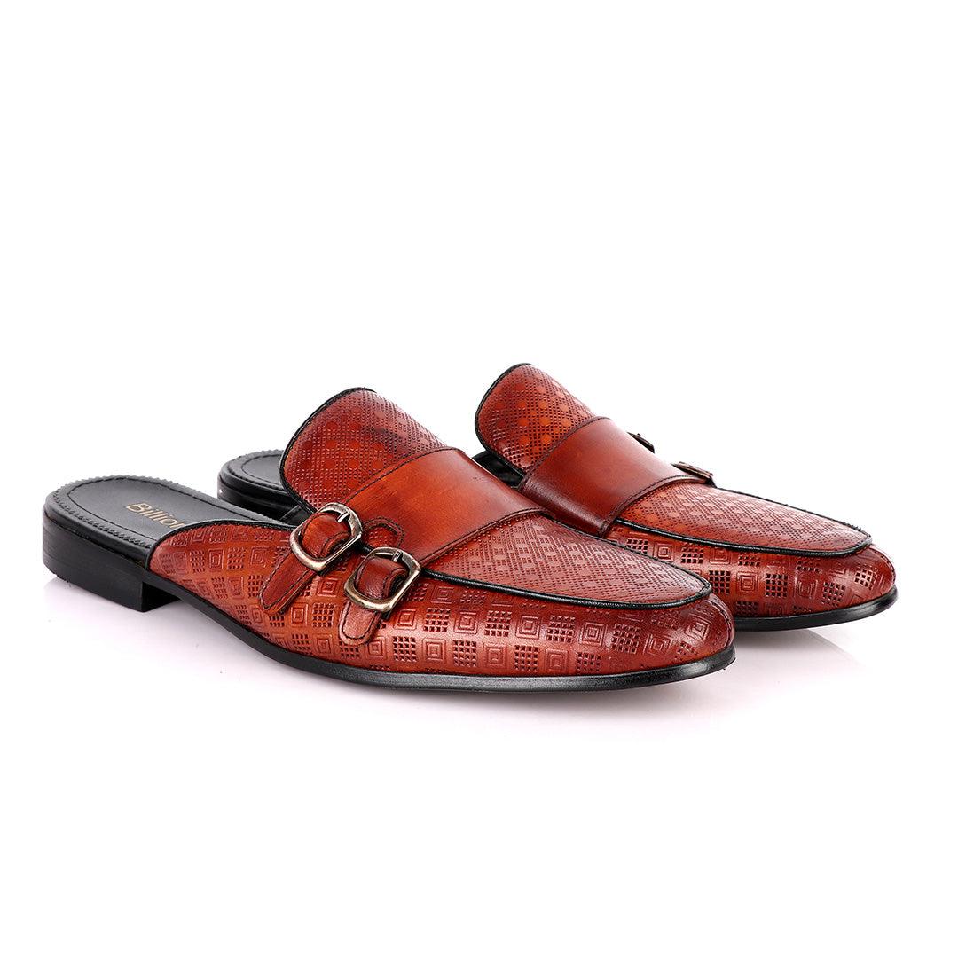 Billionaire Dotted Double Strap Brown Mole Leather Shoe - Obeezi.com