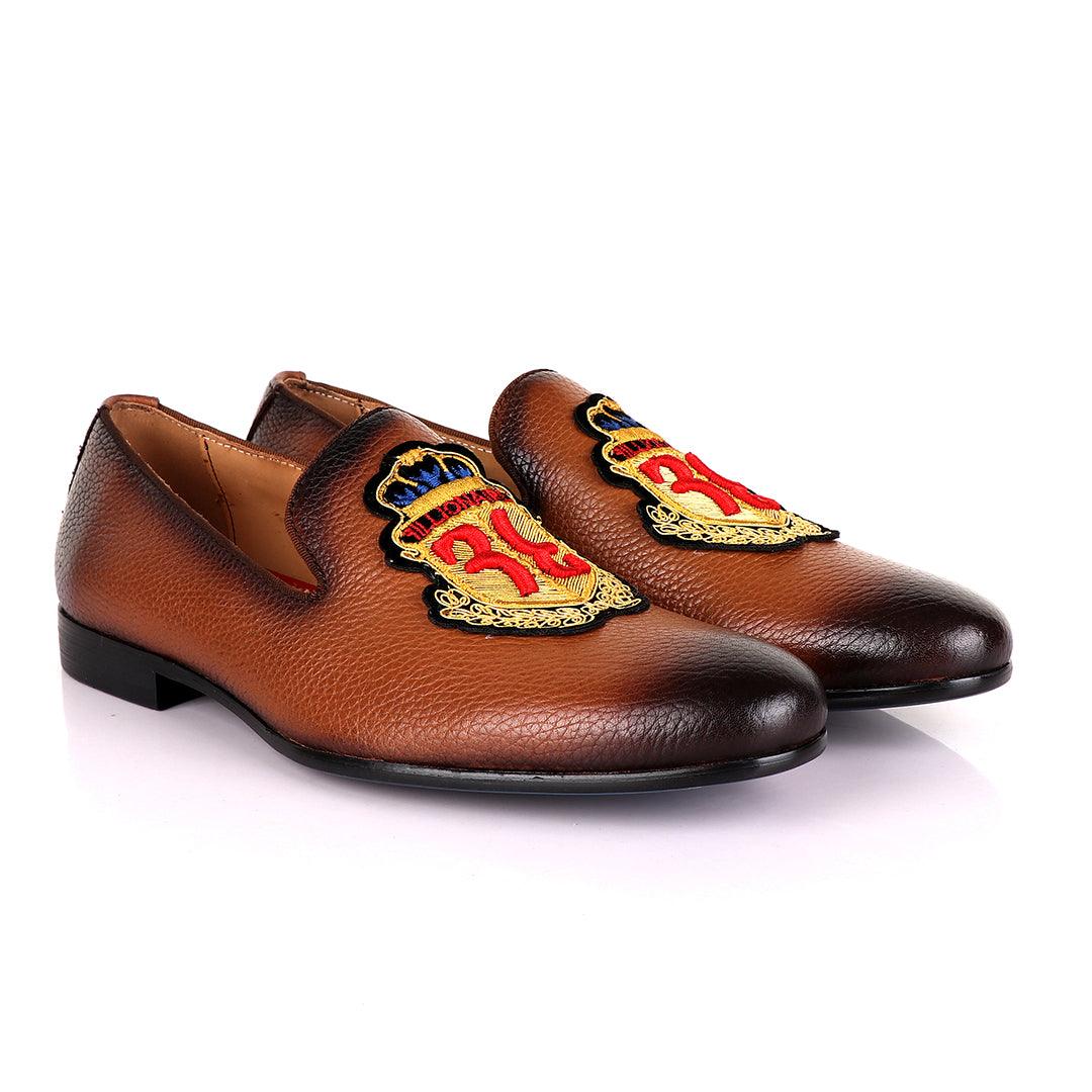 Billionaire Embroidery Exotic Men's Leather Shoe-Brown - Obeezi.com