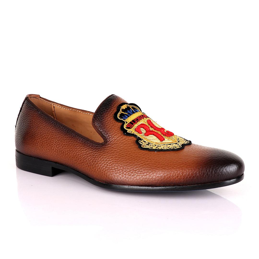 Billionaire Embroidery Exotic Men's Leather Shoe-Brown - Obeezi.com