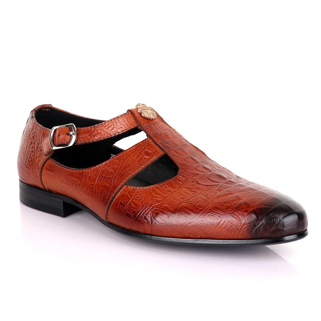 Billionaire Exotic Hippo Brown Cover Leather Shoe - Obeezi.com