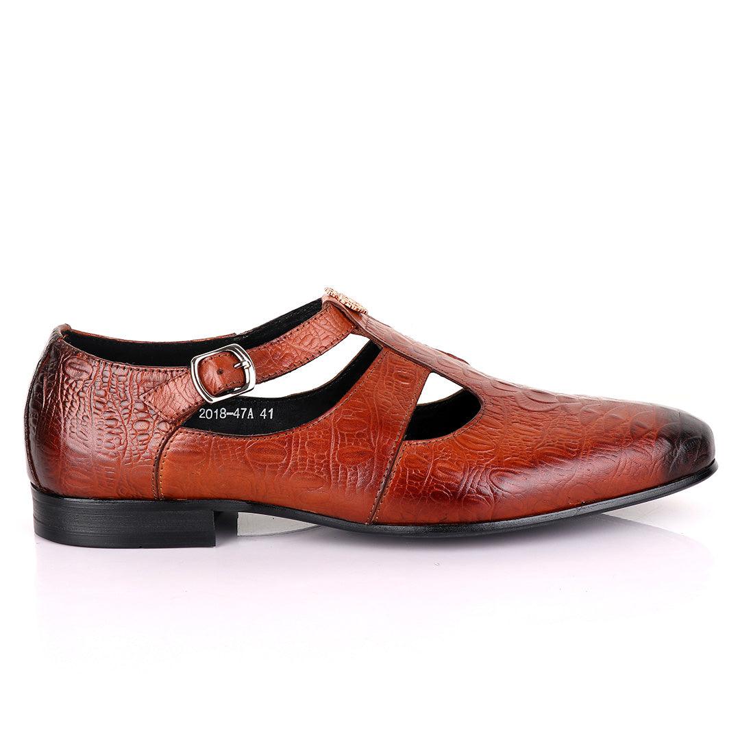 Billionaire Exotic Hippo Brown Cover Leather Shoe - Obeezi.com