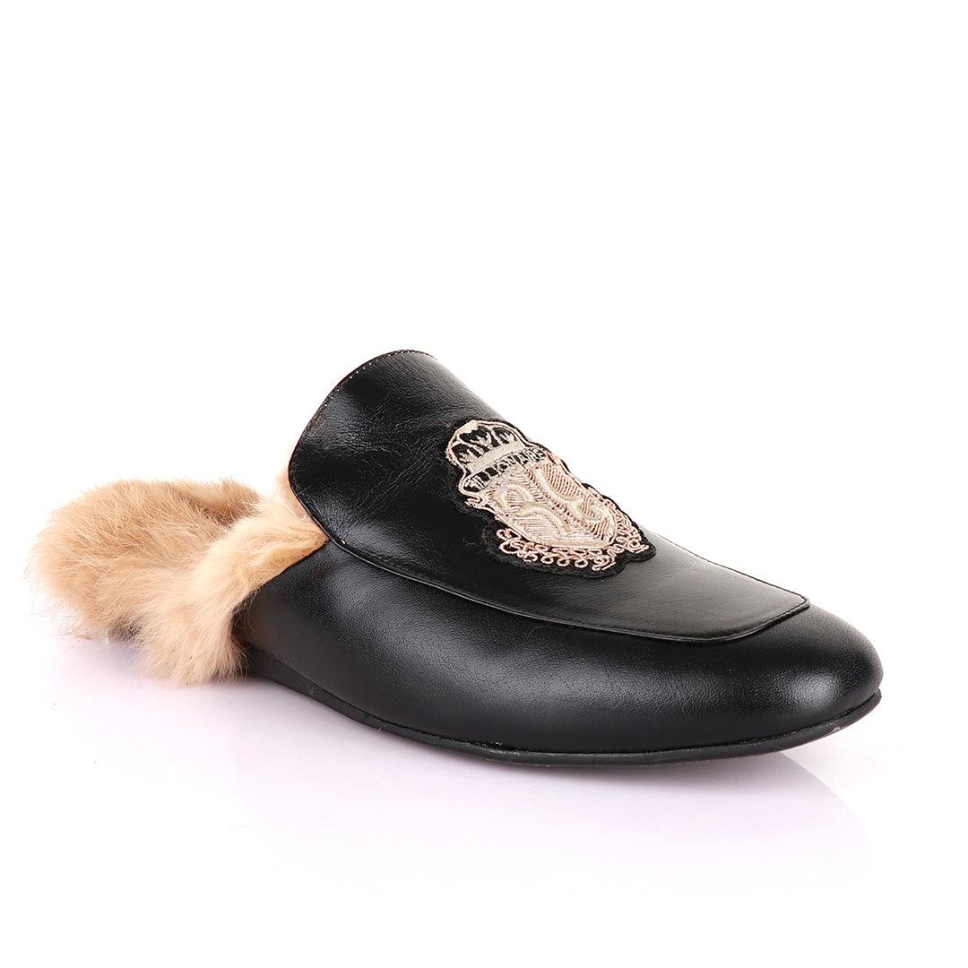 Billionaire Fur Mole Black Leather Half Shoe - Obeezi.com