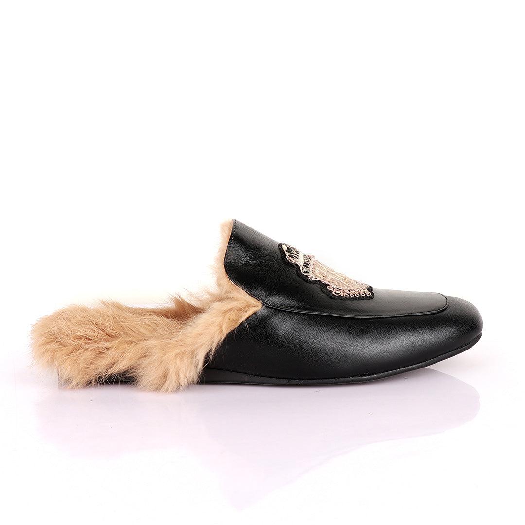 Billionaire Fur Mole Black Leather Half Shoe - Obeezi.com