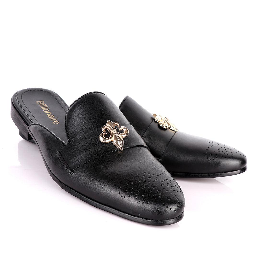 Billionaire Gold Arrow Head Black Mole Leather Shoe - Obeezi.com